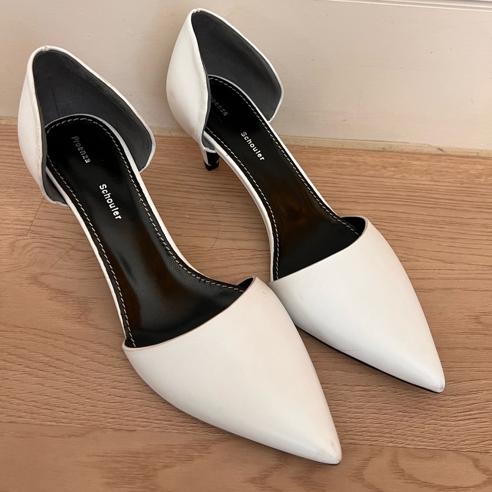 NWT $595 Proenza Schouler white lamb leather D’Orsay pumps kitten heels cut out